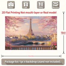 2D Flat, 1 Piece Paris Eiffel Tower And Pink Cherry Blossom Background - Romantic City Scenery Photography Banner, Durable Polyester, No Electricity Required, Perfect For Weddings, Birthdays, Home Decorations And Events, Event Decoration| Romantic City Scenery| Durable Polyester, Paris Decoration, Wall Decoration Cloth - 彩色 - 查看 2