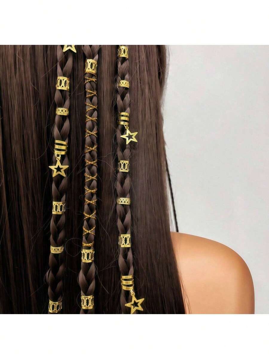 36pcs Dreadlock Wig Accessories Star Pendant Wrap Rope Hair Rings - As Shown In the Picture, 36 Pieces In a Bag - View 1