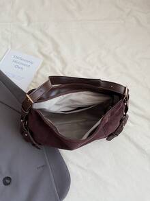 1 Pc Retro Matte Imitation Suede PU Handbag, Simple Solid Color Women's Handbag, Adjustable Shoulder Strap With Knotted Rope, Casual Shoulder Bag, New Model Suitable For Many Scenes - Coffee - View 8