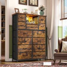 EnHomee 47" Tall 13-DrawerDresser With 4 Charging Ports And  LED Light , Fabric Organizer With Open Shelves & Wood Top For Multi-Room Use, Rust Brown - 查看 8