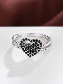 1 件情人节礼物心形方晶锆石戒指情人节、妈妈、母亲、母亲节、礼物 - 黑色 - 查看 8