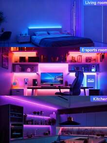24键USB氛围灯带，带红外遥控器、智能手机蓝牙和APP双控，5V 7色电视背景氛围灯，电竞室室内氛围灯，RGB灯带套装，NBBUFF 3英尺-100英尺LED灯带，适用于卧室装饰，变色灯带，带24键遥控器和APP控制，定时设置，安装非常简便，RGB灯带适用于房间、家居装饰、圣诞节装饰、万圣节装饰 - 多色光 - 查看 6