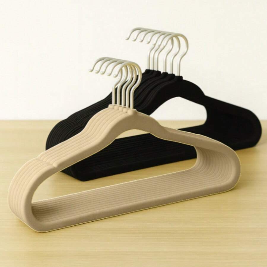 Kit 10 Adult Velvet Hangers Slim Ultra Thin Non-Slip - Beige - View 1