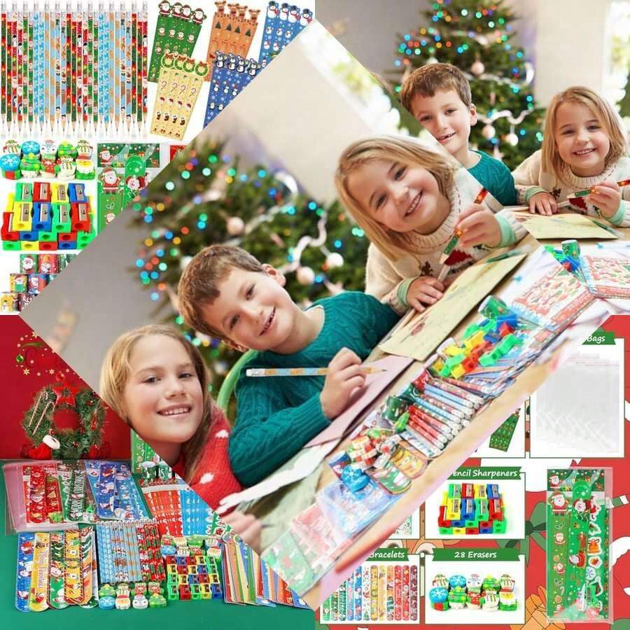 Christmas School Stationery Party Favors - 28 Pack (Christmas Pencils, Rulers, Erasers, Stickers) + Christmas Goodie Bags For Kids & Classroom Gifts (Bulk Prizes & Reward Holiday Gifts) - 如圖 - 查看 1