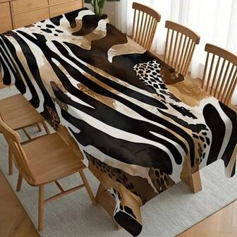 1件动物纹拼接桌布，现代家居装饰佳品，耐用涤纶材质，易于清洁，家庭聚会必备，适用于日常用餐、客厅、派对、户外野餐、室内/室外使用。