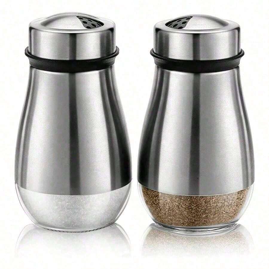 1/2Pcs Salt And Pepper Shakers Set - Salt Shaker With Adjustable Pour Holes - Pice Dispenser Refillable - Silver - View 1