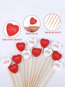 50支情人节心形竹签 - 浪漫爱情表达签，适用于约会甜点、沙拉、鸡尾酒、婚礼和求婚蛋糕装饰（随机混合款式）