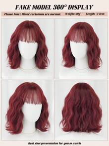 NAMM [1pc High Density Bob Wig] 1pc Women'S Short Loose Wave Bob Wig, High Density 150% Fluffy Synthetic Hair, Heat Resistant, Rose Net Cap, Red, Basic Style For Daily & Party Use 14 Inch - Burgundy - View 5