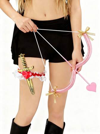 Sexy And Charming Invisible Lace Heart-Shaped Leg Garter Photo Prop, Victorian-Style Steampunk Cosplay, Delicate And Petite White Lace Heart-Shaped Leg Garter, Unique Design, Vintage-Style Personalized Accessory, Cosplay, Cupid Bow And Arrow Set Valentine's Costume, Cosplay Party Gift, Valentine's Day Dressing Accessory, Valentine's Date Essential, Solitary Tool.