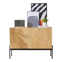 Sideboard With 2 Türen And Metallbeinen, Buffet, Kommode Mit Linien-Design, Mass: H 75 Cm / B 100 Cm / T 40 Cm - Natural Color - View 1
