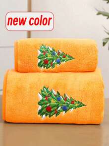 1pc Coral Fleece Black Christmas Towel With Cartoon Characters - Santa Claus, Christmas Tree, Gingerbread Man, Soft, Absorbent, Suitable For Bathroom Decor, Beach, Pool, Christmas Gift Shower Towels For Beaty Salon, Hotel Sports,Home Essentials, Towel, Skin Care