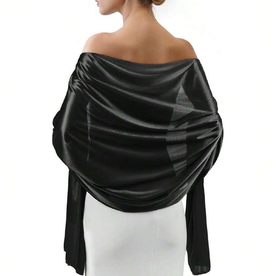 Satin Shawl Wraps For Women Evening Dresses Wedding Bridal Party Silky Scarf Formal Cover Up Bridesmaid Gifts,27467823 - 黑色 - 查看 1