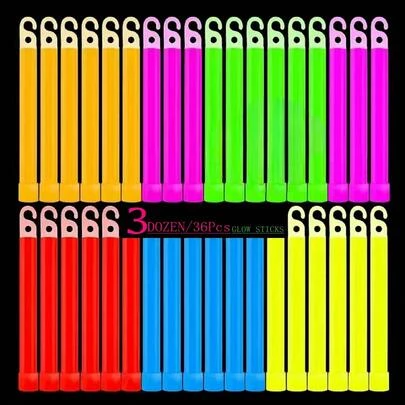  Niceglow 36 Pack 12-Hour Industrial Grade Multi Color Glow Sticks - Non-Electric Luminescent Emergency Lighting For Survival, Camping, Military, Power Failures, Weddings, Parties, Festivals - Polyethylene PE, No Setup Required