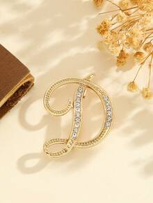 1pc A-Z Letter Brooch, European Style Crystal Rhinestone Pin, Alloy Material With Shiny Gems, Suitable For Blazer, Shirt, Jacket, Dress, Showcasing Elegance And Style. Suitable For Backpack Accessory, Jewelry, Christmas, Halloween Clothing Pin, Fun And Cute, Teacher Gift. - Gold - View 10