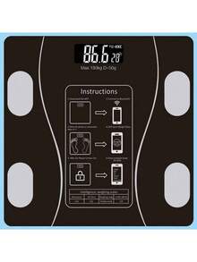 1 pieza Báscula digital inteligente de peso y grasa corporal, báscula de baño inteligente, analizador de composición corporal con aplicación para smartphone - Negro - Ver 4