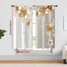 2 Pcs Polyester Light Filtering Curtains - High Definition White Gold Flower Pattern Printing For Bedroom, Living Room, Office And Home Decor, Rod Pocket Design - Multicolor - View 7