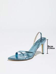 Jin Bei Qi Women's Metal Strap Backstrap Pointed Toe Stiletto High Heel Sandals, Elegant Glamorous Fashion Party Banquet Style, Light Blue High Heels - Blue - View 5