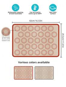 1pc Reusable Macaron Silicone Baking Mat, Non-Stick Kneading Pad, Baking Tray Liner, Cookie Baking Mat, Pastry Lining Mat, Multi-Purpose Silicone Baking Liner, Heat Resistant Oven Mat, Easy To Clean, Suitable For Making Macarons, Pizza, Cookies, Pastries, Cakes And Breads, Baking Tool, Precise Baking And Candy Making - Multicolor - View 2