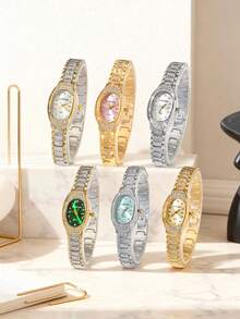 CARYINO 1pc Luxury Oval Dial Watch With Rhinestone Decor Elegant Strap, Fashion Chic Ladies Accessory Watch, Suitable For Daily Wear, Parties, Outfits, Birthday Gift
