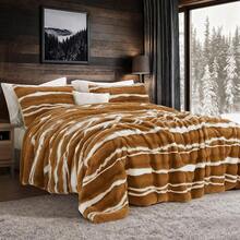 Comforter Set 3 Piece, Plush Fluffy Bedding, Geometric Pattern, Lightweight Bedspread Blanket All Season, Faux Comforter - Striped-caramel - View 12
