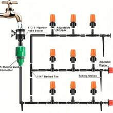 30M Irrigation System Drip Kit: DIY Water Saving Garden Watering System, Automatic Drip Irrigation Kits For Lawn, Patio, And Greenhouse - Plastic Material, Universal Thread Standard - Multicolor - View 5