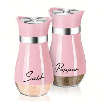 Salero y pimentero, recipientes para sal y pimienta de acero inoxidable de 4 onzas con fondo de vidrio para cocina, barbacoa, bar, mesa, caravana, campamento (negro/rosa)