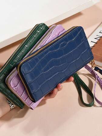 1 pieza Billetera larga elegante con estampado de cocodrilo para mujer - Embrague de moda con portador de tarjetas, bolsillo con cremallera y monedero - Accesorio versátil para negocios y casual, bolsos para mujer, billeteras para hombres, regalos de billeteras, regalos para hombres, rellenos de calcetines