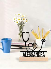 Fashion Customized Doctor Metal Art, Custom Stethoscope, Rehabilitation Therapy Metal Ornaments With Wooden Base, Perfect Gift For Doctor, Nurse's, Hospital Workers, Rehabilitation Therapist, Special Family Decoration, Office Decor, Room Decor, Home Decor, Holiday Decor, Festivals Decor