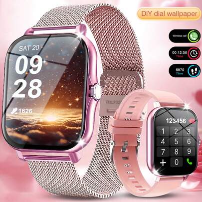 Reloj inteligente con doble correa de 4,65 cm - Pantalla HD, llamadas inalámbricas, fondos de pantalla personalizados. Fitness, alertas, control de música. Elegante para todos.