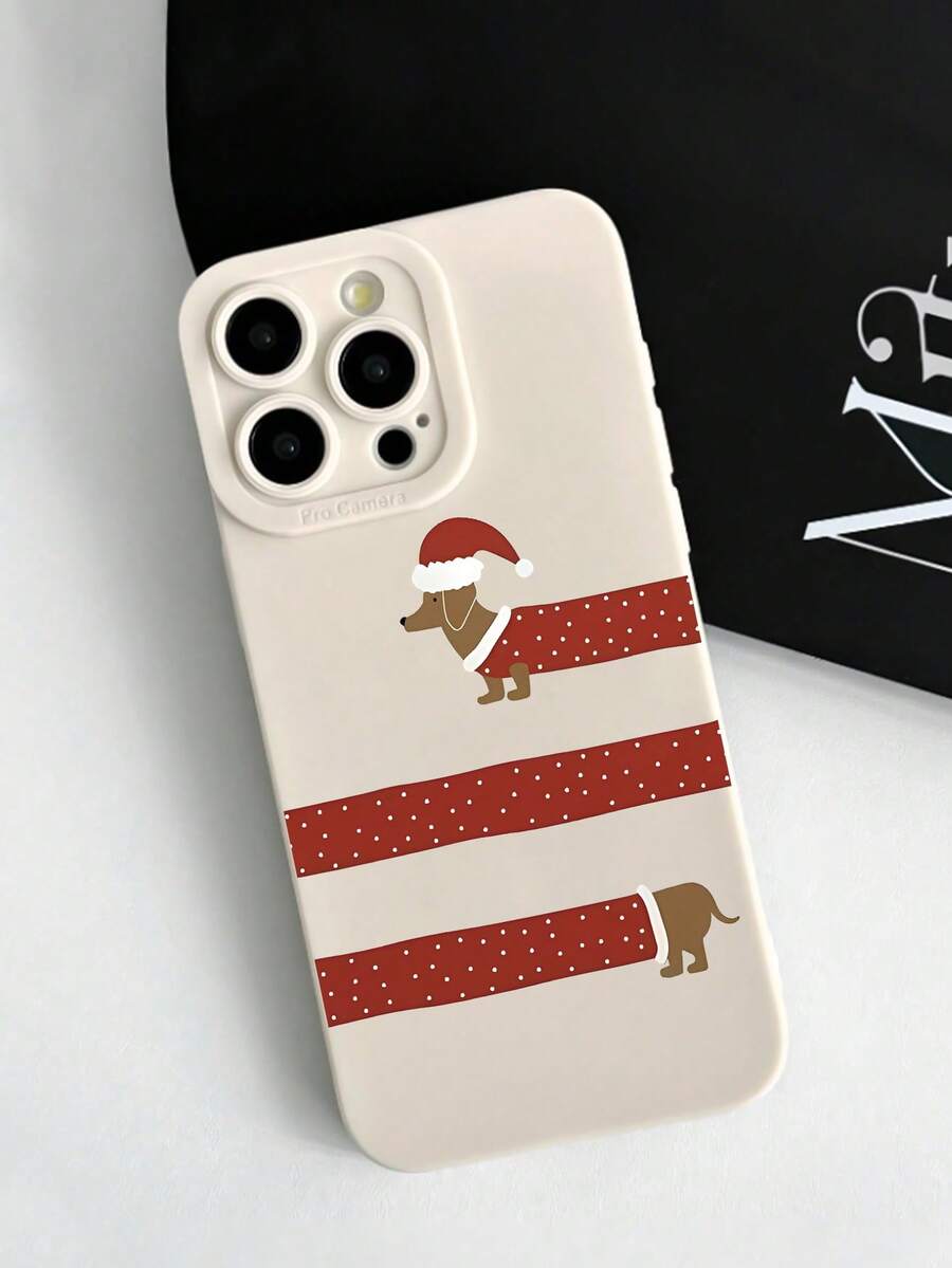 1pc Fashionable & Unique Christmas Dachshund Pattern Milky White Puppy Eye Soft Phone Case Compatible With IPhone 16/16Pro/16Plus/15/15ProMax/15Pro/11/12/13/14ProMax/12Mini/13Mini/11Pro/11ProMax/12Pro/12ProMax/13Pro/13ProMax/14Pro/14ProMax, Creative & Stylish - Multicolor - View 1