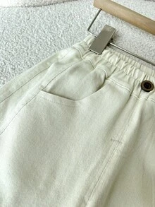 Pantalones casuales de cintura elástica para niño, estilo minimalista, cómodos para el uso diario y actividades al aire libre, adecuados para primavera, otoño, invierno, vuelta al colegio, Navidad - Crema - Ver 3
