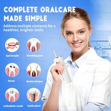 Enjuague oral profesional - enjuague de agua, con 5 boquillas, 3 modos, 280ml ipx7, impermeable y recargable. Cuidado oral portátil, hilo dental y limpiadores de lengua | para viajes y hogare - Blanco - Ver 7