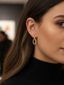 2 chiếc khuyên tai hình bầu dục bằng đồng Zirconia hình học, phù hợp cho trang phục hàng ngày, hẹn hò, dự tiệc của phụ nữ - Vàng - Xem 6