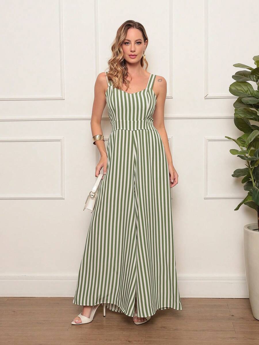 Casual Jumpsuit In Super Comfortable Marrant Fabric. - 條紋綠 - 查看 1