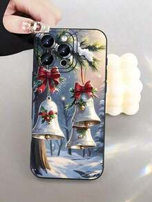 Estuche para teléfono navideño Estuche para teléfono 17 Pro Max E Campanas de Navidad con lazos Teléfono adecuado compatible con 17,17Air, 16, 15, 14, 13, 12, 11, PRO, X, XS, XSMAX, PLUS, así como compatible con S22 / 23/24/25 / Ultra + - Negro - Ver 2