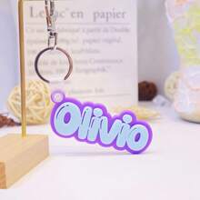 1pc Customized Acrylic Letter Name Keychain, Personalized Double-Layer Glitter Keychain, Colorful Backpack Pendant, Suitable For Bags, Water Bottles, Perfect Birthday Gift For Women And Family, Decorative Keychain, Fun Design, Charming Accessory, Cute Keychain - Steel Keychain + White Button - View 32