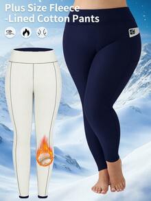 Best-Selling Plus-Size Women's 1 Pair Thick Fleece-Lined Shaping Tights With High-Waisted Design, Convenient Pockets, Cashmere Warmth, Ideal For Winter Outdoor Wear, Comfortable And Easy To Style. - Navy Blue(藏青) - 查看 2