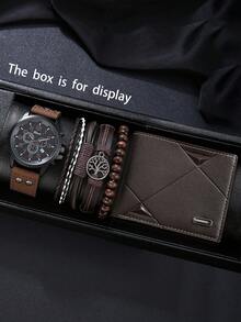 6件套男士石英表套装 + 男士钱包和手链套装，时尚奢华商务复古休闲男士石英表，专为男士设计，男士日常必备，适合作为圣诞节、周年纪念日、感恩节、生日礼物。 - 咖啡棕 - 查看 13
