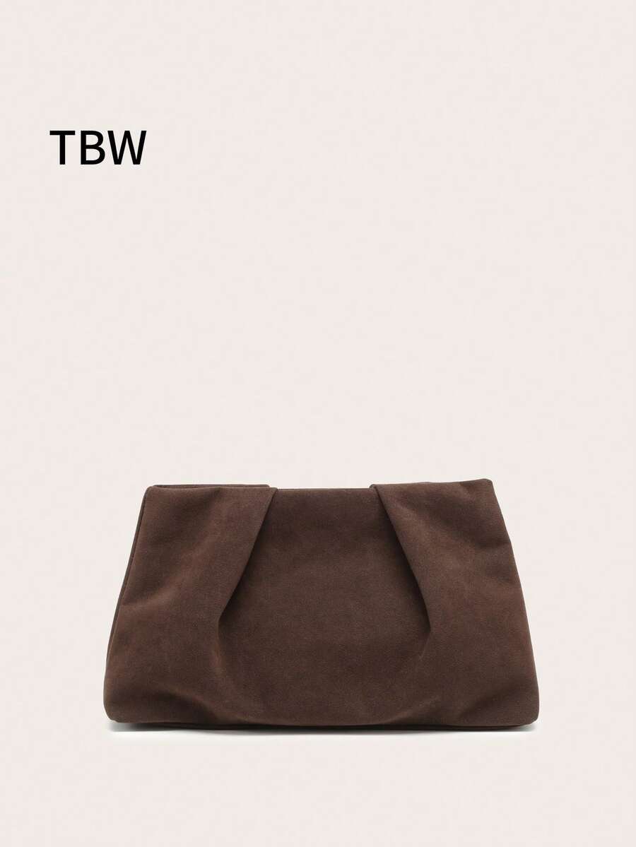 Women's Clutch Bag, Square Shape, Suede Material With Ruffle Cloud Pattern Design, Large Capacity, Fashionable For Travel And Shopping