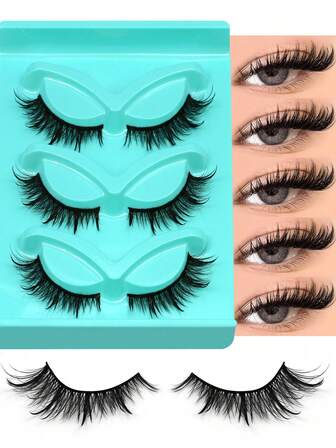 3 Pairs Manga Lashes Cat Eye Fake Lashes Faux Mink Eyelashes Fox Eye Eyelashes Natural Full False Eyelashes Cosplay Travel Essentials Makeup Tools Strip Lashes