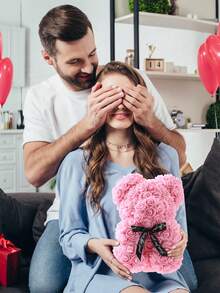 Realistic Rose Teddy Bear, Cute & Romantic Rose Teddy Bear Gift, Suitable As Birthday, Anniversary Or Valentine's Day Gift For Mom, Friends, Girlfriend, Or New Year Present - Multicolor - View 2