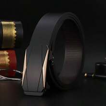 男士休闲黑色自动扣皮带套装（1/2件装） - 时尚商务风，是送给丈夫或男友的理想礼物，PU材质，适合搭配牛仔裤和办公服装 - A - 查看 15