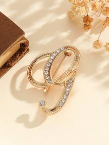1pc A-Z Letter Brooch, European Style Crystal Rhinestone Pin, Alloy Material With Shiny Gems, Suitable For Blazer, Shirt, Jacket, Dress, Showcasing Elegance And Style. Suitable For Backpack Accessory, Jewelry, Christmas, Halloween Clothing Pin, Fun And Cute, Teacher Gift. - Gold - View 6