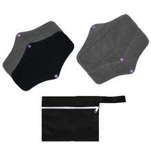 Absorvente menstrual noturno de pano reutilizável e lavável com mini bolsa impermeável (preto)