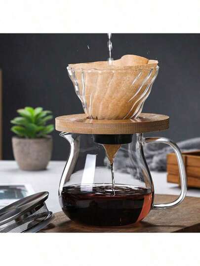 1个玻璃手冲咖啡壶，不锈钢盖咖啡壶过滤杯分享壶，大容量玻璃漏斗，家用