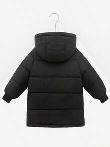 儿童冬装中长款连帽防寒外套男童女童 - 黑色 - 查看 3