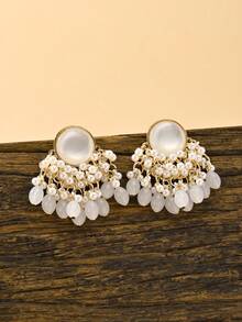 Elegant Opal Faux Pearl Tassel Earrings, Handmade Beaded Pendant Jewelry In Bohemian Style, Suitable For Women's Daily, Festival, Wedding, Party And Other Occasions