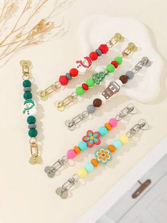 1pc Painting Print Casual Bohemian Party Street Elegant Silicone Keychain, Christmas