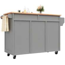 Modern Kitchen Island (102*45*92cm), Kitchen Cabinet, Sideboard, Dining Cart With Wood Grain, Buffet, Dining Table, Multifunctional With Storage Space, Grey