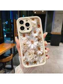 Funda de teléfono móvil a prueba de golpes con patrón en relieve de margarita blanca 3D, textura de ranura compatible con iPhone - Multicolor - Ver 3